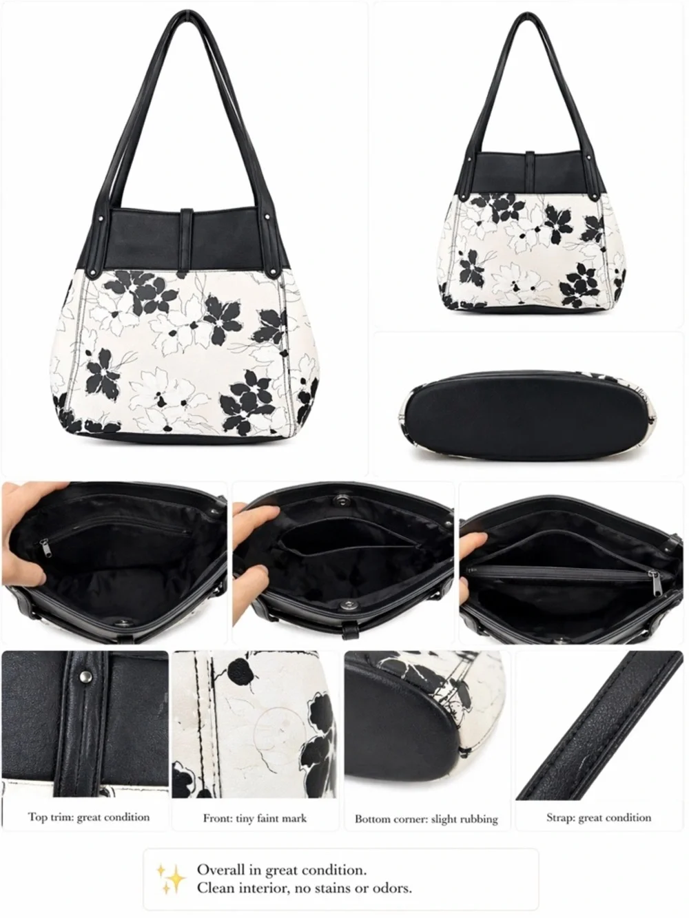 Chaps Black & White Floral Shoulder Bag women’s purse, feminine bag